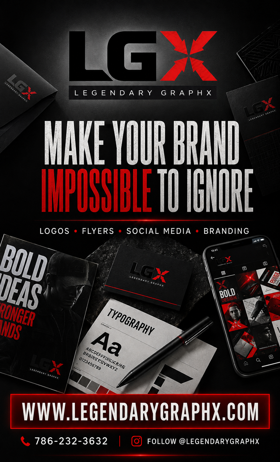 Black and red Legendary GraphX promotional brand campaign